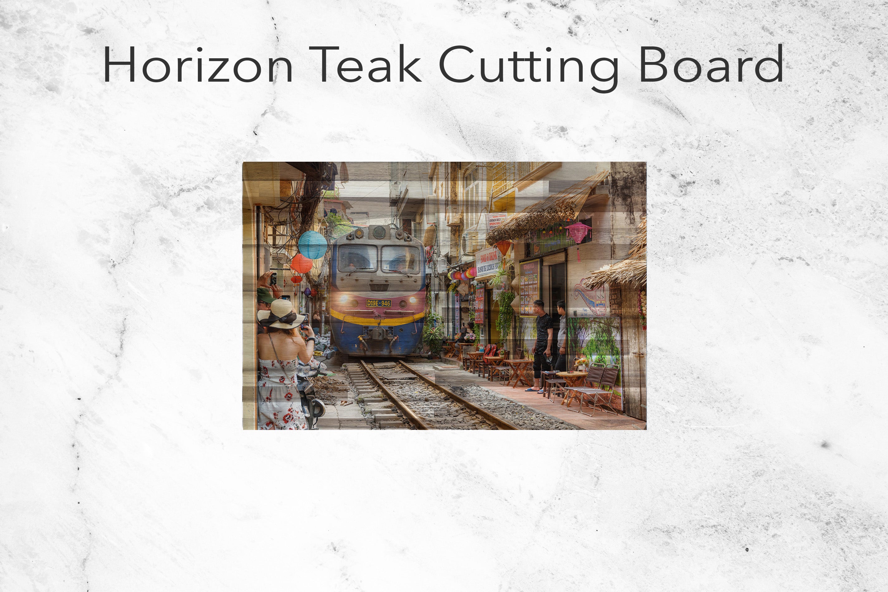 Hanoi Street Train Print on Cutting Board Wood Slate Hanoi Street Train Print on Cutting Board Wood Slate