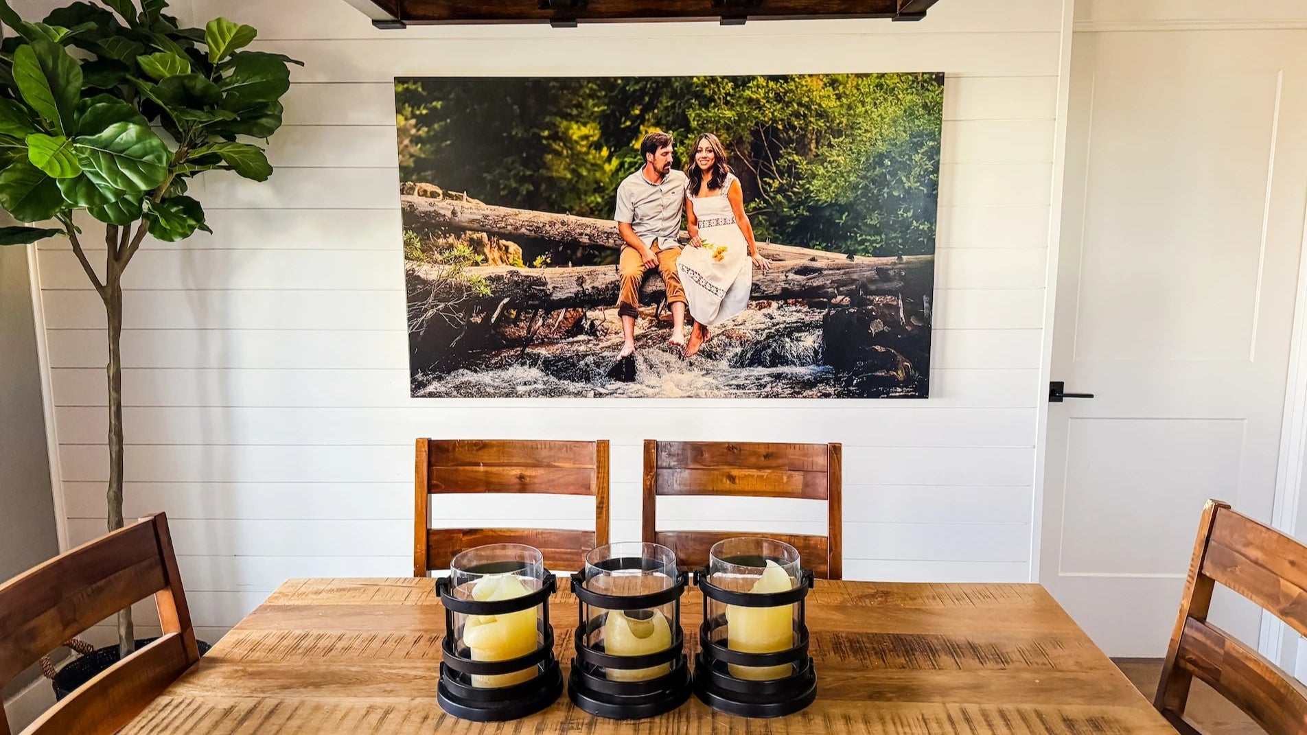 Custom wood print featuring a personalized photo on baltic birch and hung on a French cleat. display_on 