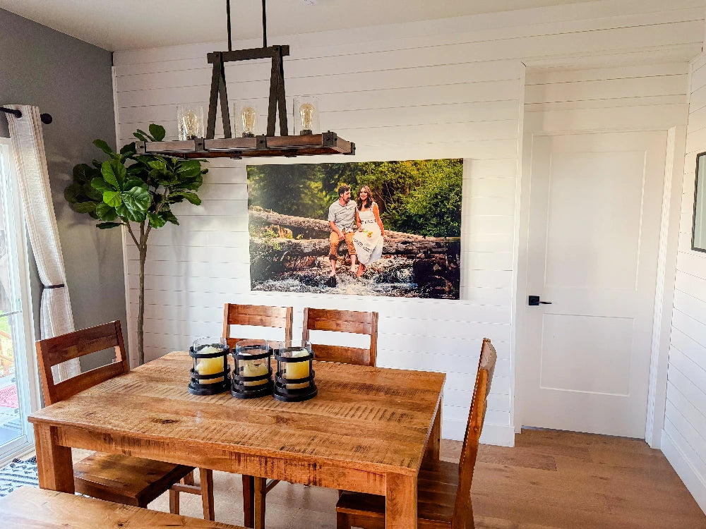 Custom wood print featuring a personalized photo on baltic birch and hung on a French cleat. display_on