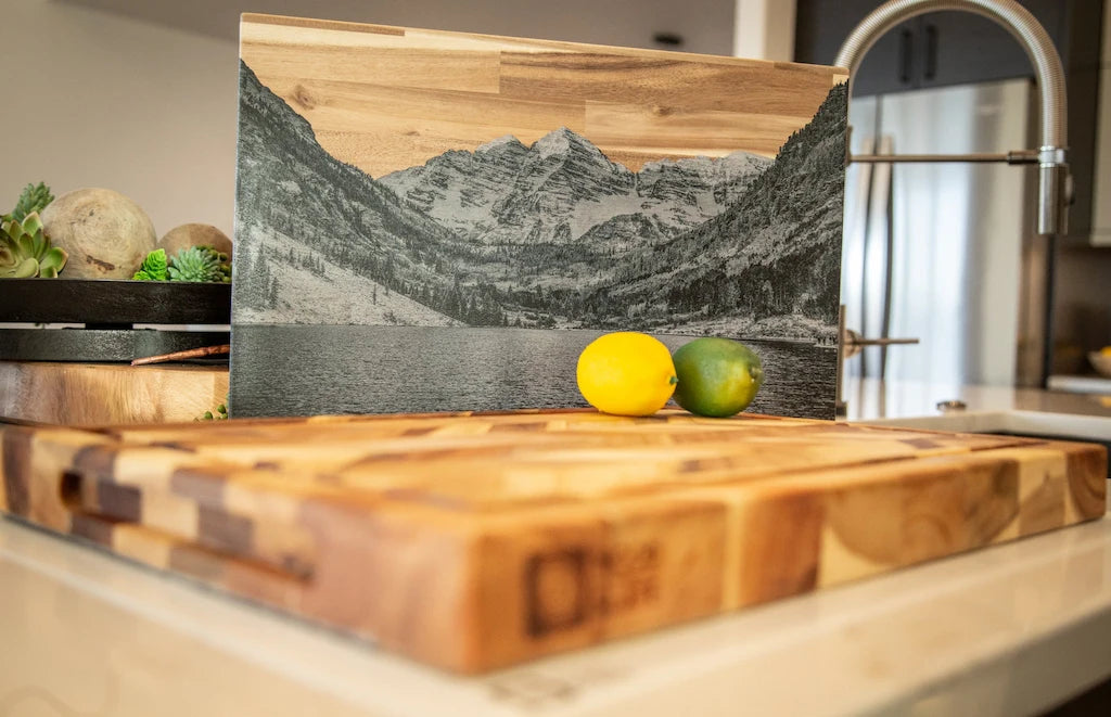 Custom wood print featuring a personalized photo on teak with a horizontal wood pattern. display_on